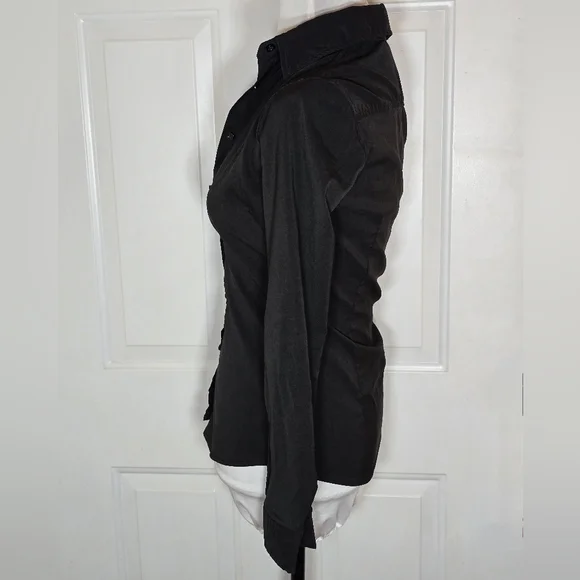 French Kiss Black Button Up Collared Top Cuffed Sleeves - Picture 5 of 8